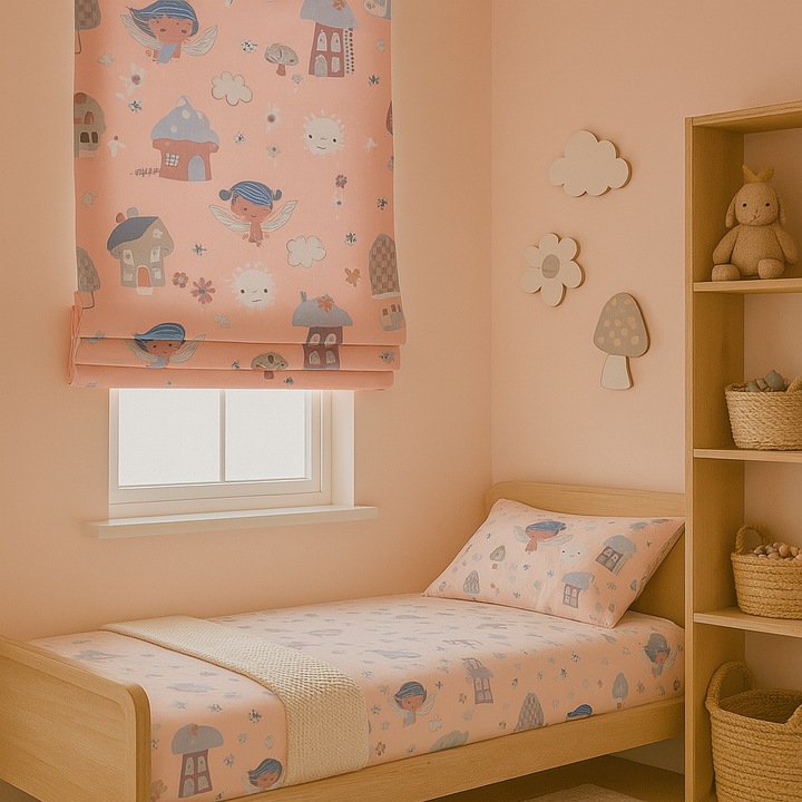 Fairy Village Pure Linen Roman Blind – 5 Colourways | Made-to-Measure Kids & Nursery | Light-Filter or Blackout