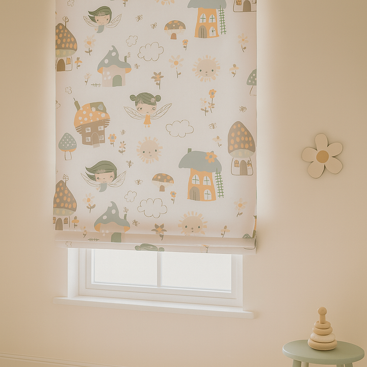 Fairy Village Pure Linen Roman Blind – 5 Colourways | Made-to-Measure Kids & Nursery | Light-Filter or Blackout