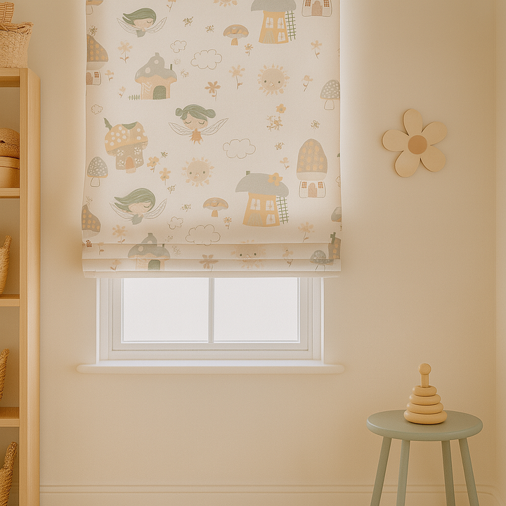 Fairy Village Pure Linen Roman Blind – 5 Colourways | Made-to-Measure Kids & Nursery | Light-Filter or Blackout
