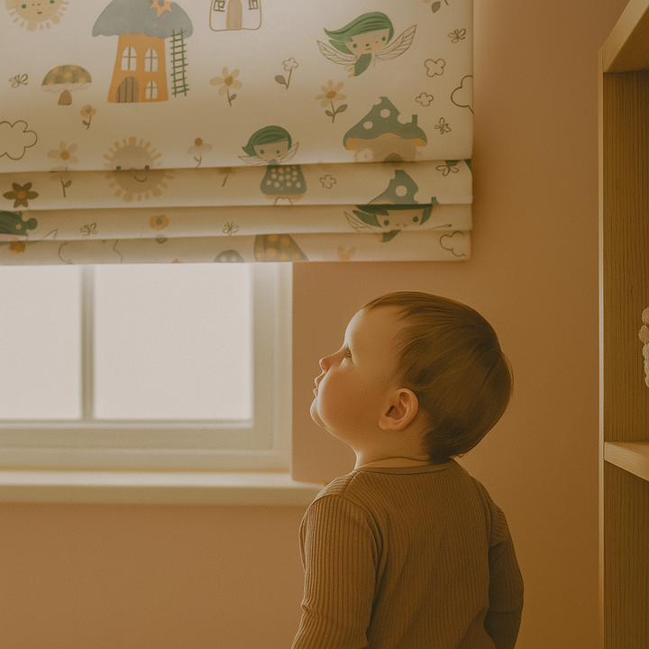 Fairy Village Pure Linen Roman Blind – 5 Colourways | Made-to-Measure Kids & Nursery | Light-Filter or Blackout