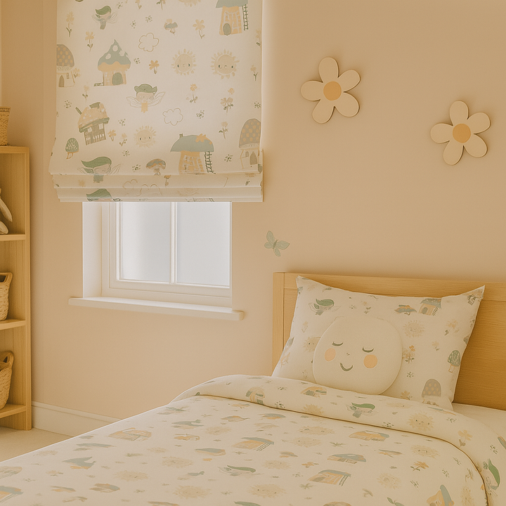 Fairy Village Pure Linen Roman Blind – 5 Colourways | Made-to-Measure Kids & Nursery | Light-Filter or Blackout