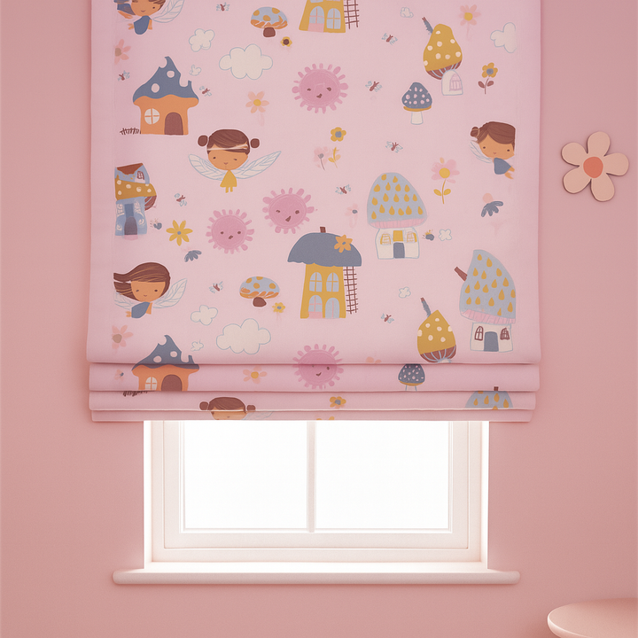Fairy Village Pure Linen Roman Blind – 5 Colourways | Made-to-Measure Kids & Nursery | Light-Filter or Blackout