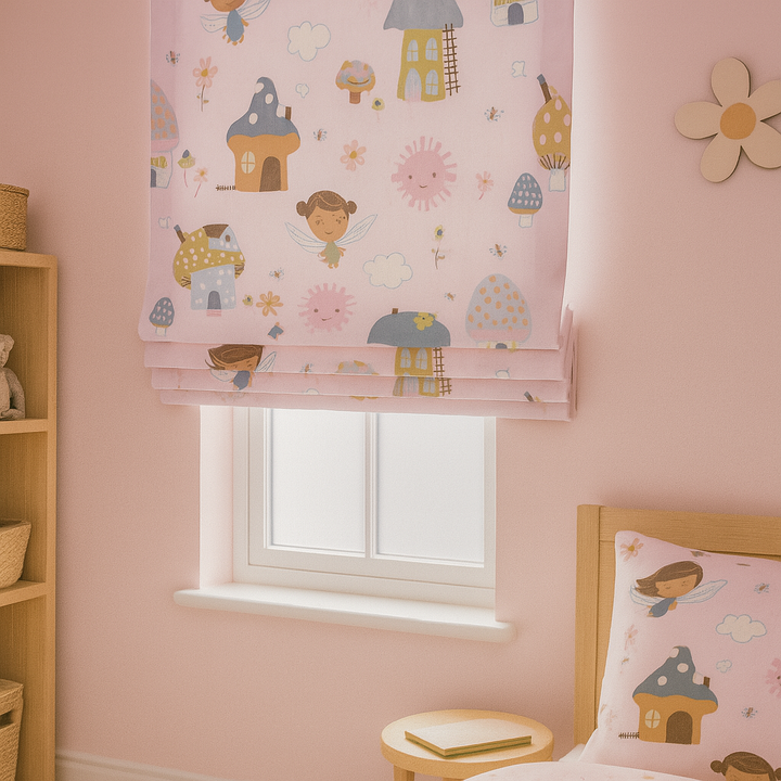 Fairy Village Pure Linen Roman Blind – 5 Colourways | Made-to-Measure Kids & Nursery | Light-Filter or Blackout