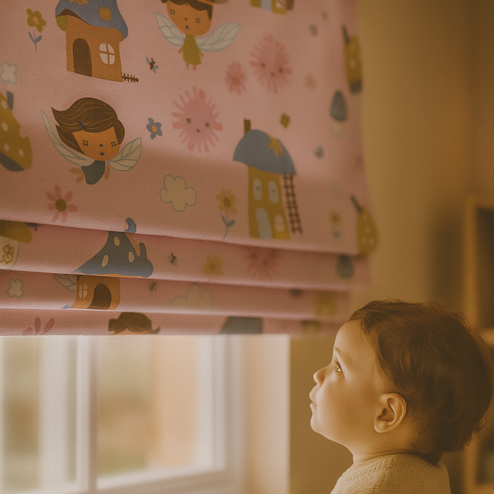 Fairy Village Pure Linen Roman Blind – 5 Colourways | Made-to-Measure Kids & Nursery | Light-Filter or Blackout