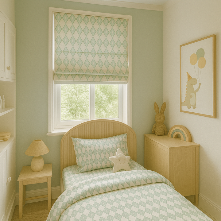 Harlequin Diamond Pure Linen Roman Blind – 5 Colourways | Made-to-Measure Kids & Nursery | Light-Filter or Blackout