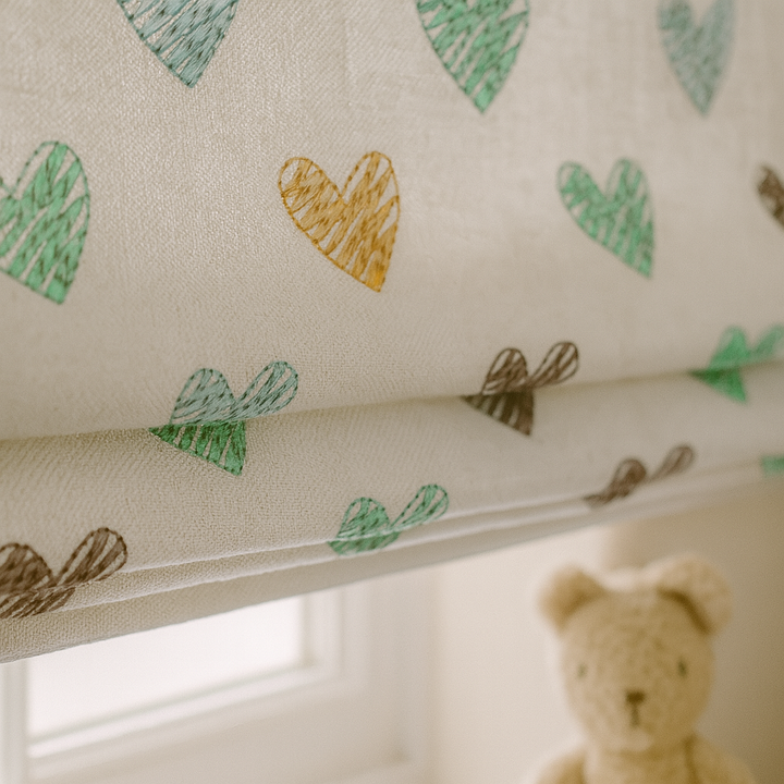 Scribble Hearts Pure Linen Roman Blind – 5 Colourways | Made-to-Measure Kids & Nursery | Light-Filter or Blackout