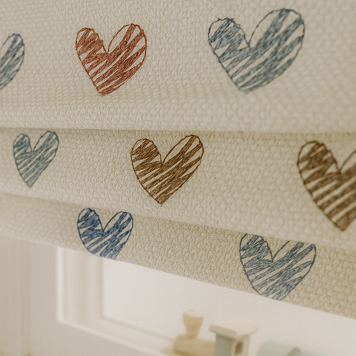 Scribble Hearts Pure Linen Roman Blind – 5 Colourways | Made-to-Measure Kids & Nursery | Light-Filter or Blackout