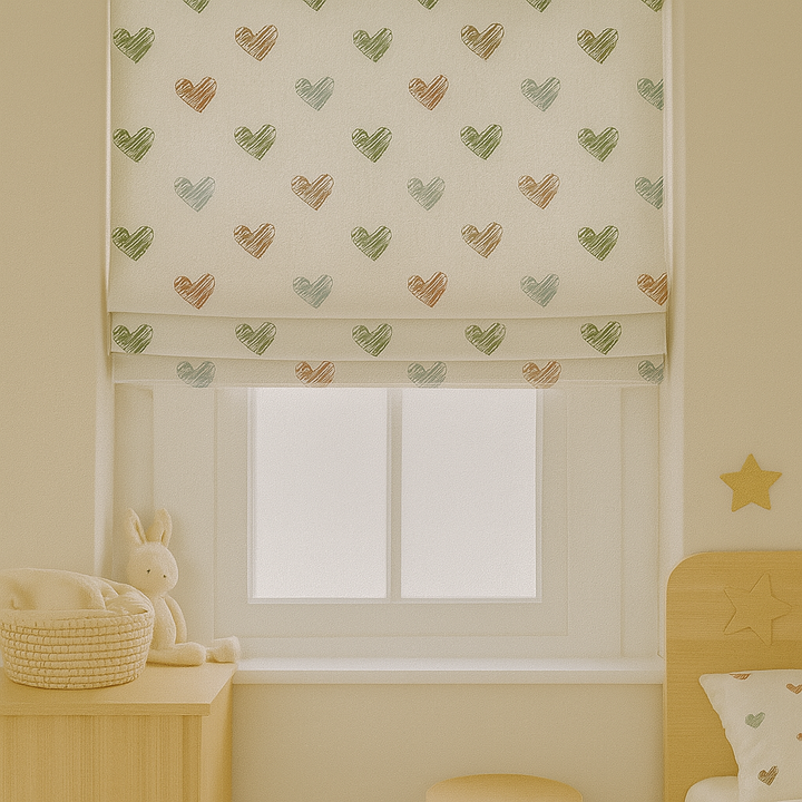 Scribble Hearts Pure Linen Roman Blind – 5 Colourways | Made-to-Measure Kids & Nursery | Light-Filter or Blackout