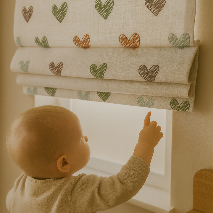 Scribble Hearts Pure Linen Roman Blind – 5 Colourways | Made-to-Measure Kids & Nursery | Light-Filter or Blackout