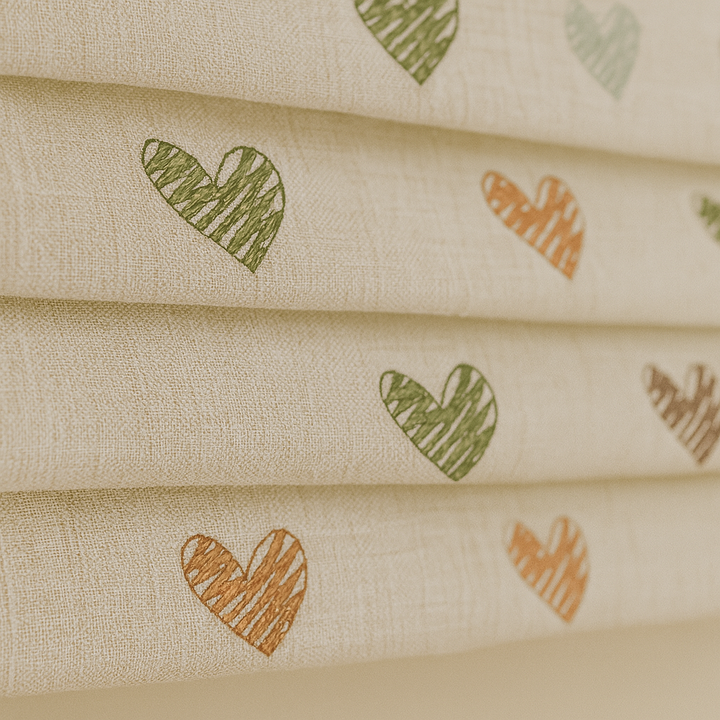 Scribble Hearts Pure Linen Roman Blind – 5 Colourways | Made-to-Measure Kids & Nursery | Light-Filter or Blackout