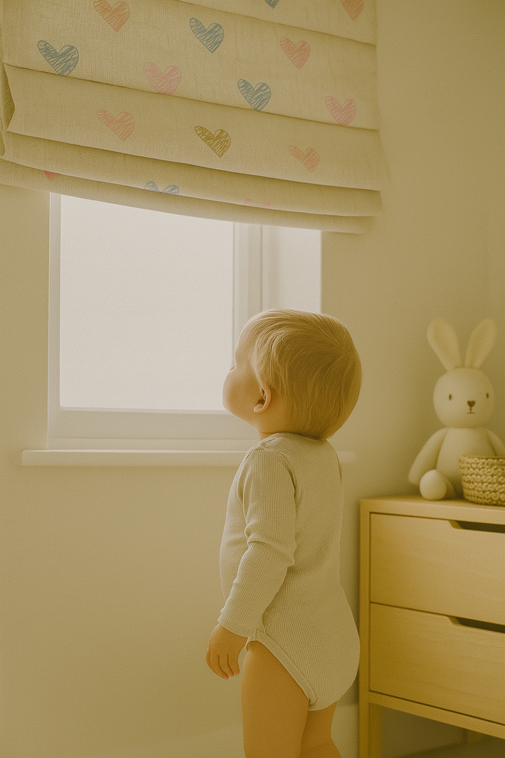 Scribble Hearts Pure Linen Roman Blind – 5 Colourways | Made-to-Measure Kids & Nursery | Light-Filter or Blackout
