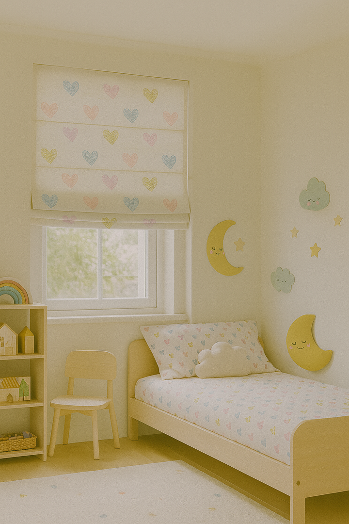 Scribble Hearts Pure Linen Roman Blind – 5 Colourways | Made-to-Measure Kids & Nursery | Light-Filter or Blackout