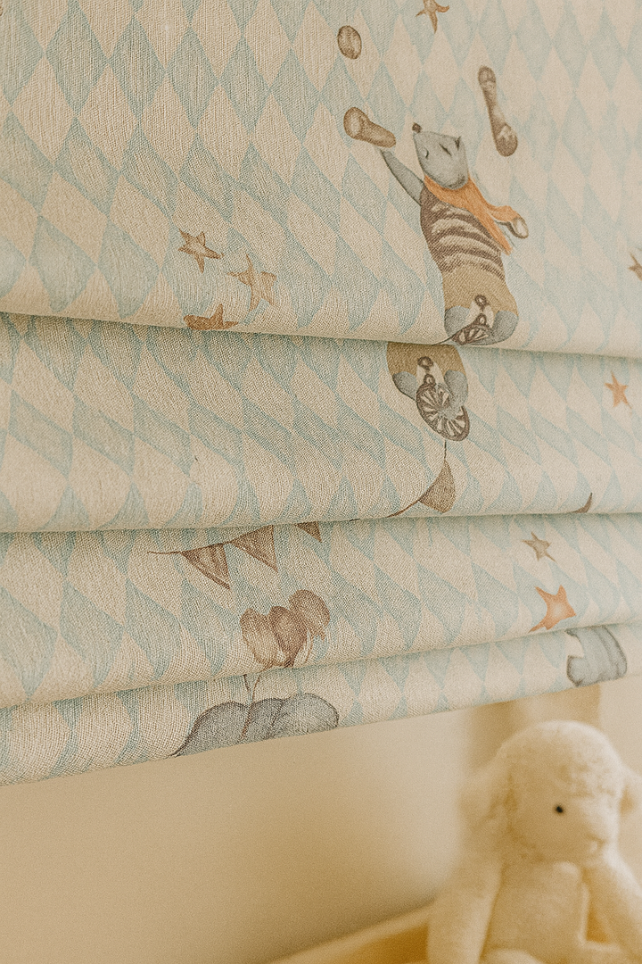 Vintage Circus Pure Linen Roman Blind – 5 Whimsical Colourways | Custom Kids & Nursery