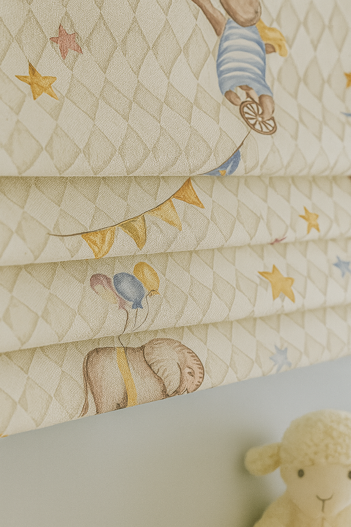Vintage Circus Pure Linen Roman Blind – 5 Whimsical Colourways | Custom Kids & Nursery