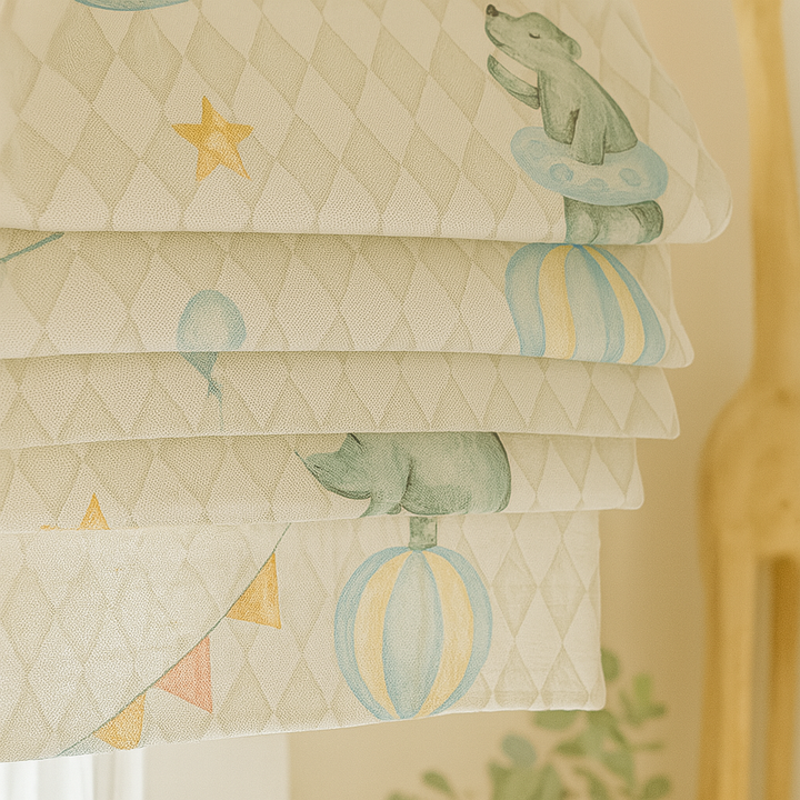 Vintage Circus Pure Linen Roman Blind – 5 Whimsical Colourways | Custom Kids & Nursery