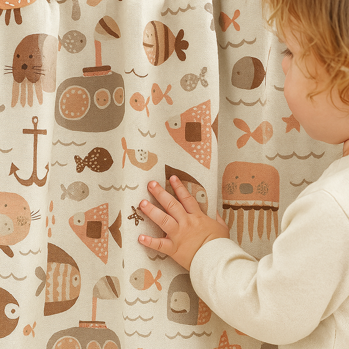 Soft Nautical Print Pure Linen Curtain – Kids Room | Blackout or Cotton Lined | Custom Sizes