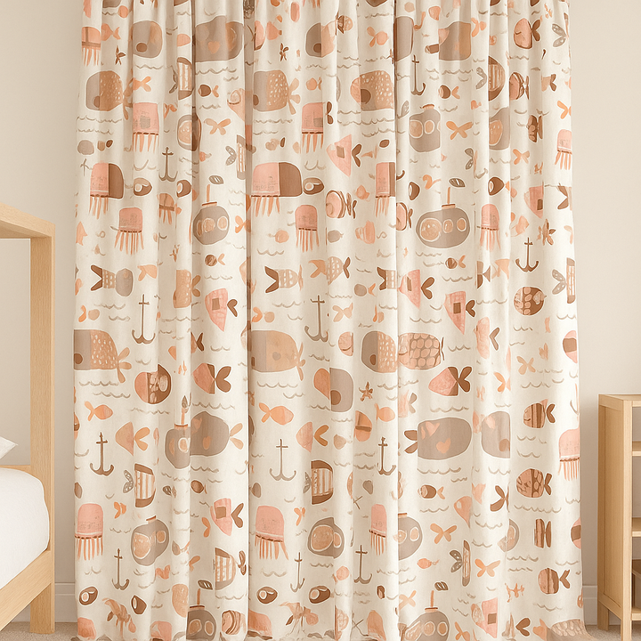 Soft Nautical Print Pure Linen Curtain – Kids Room | Blackout or Cotton Lined | Custom Sizes