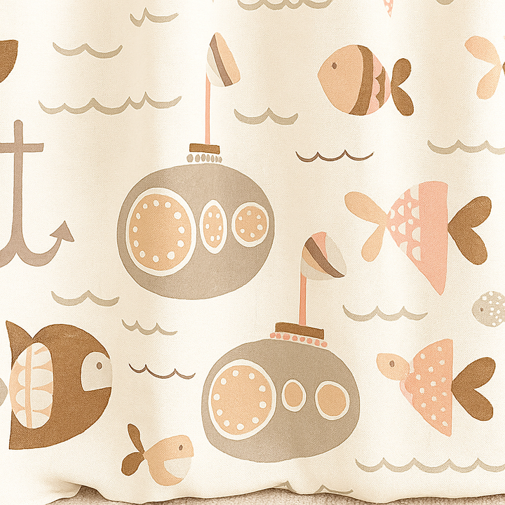 Soft Nautical Print Pure Linen Curtain – Kids Room | Blackout or Cotton Lined | Custom Sizes