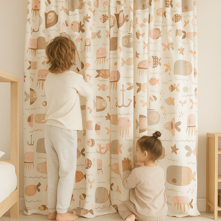 Soft Nautical Print Pure Linen Curtain – Kids Room | Blackout or Cotton Lined | Custom Sizes