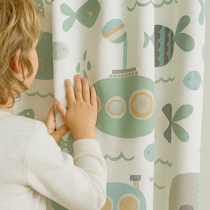 Soft Nautical Print Pure Linen Curtain – Kids Room | Blackout or Cotton Lined | Custom Sizes