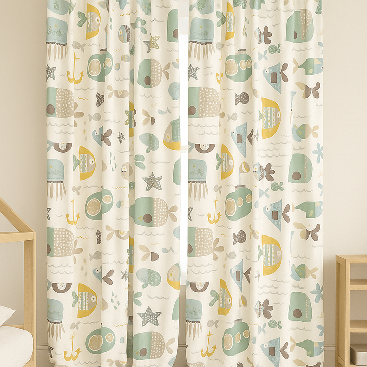 Soft Nautical Print Pure Linen Curtain – Kids Room | Blackout or Cotton Lined | Custom Sizes