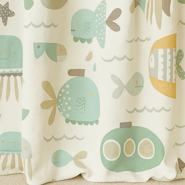 Soft Nautical Print Pure Linen Curtain – Kids Room | Blackout or Cotton Lined | Custom Sizes