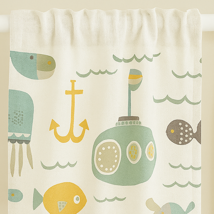 Soft Nautical Print Pure Linen Curtain – Kids Room | Blackout or Cotton Lined | Custom Sizes
