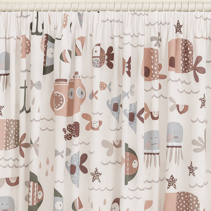 Soft Nautical Print Pure Linen Curtain – Kids Room | Blackout or Cotton Lined | Custom Sizes
