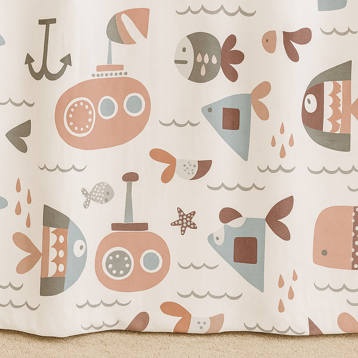 Soft Nautical Print Pure Linen Curtain – Kids Room | Blackout or Cotton Lined | Custom Sizes