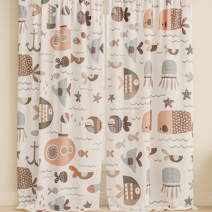 Soft Nautical Print Pure Linen Curtain – Kids Room | Blackout or Cotton Lined | Custom Sizes