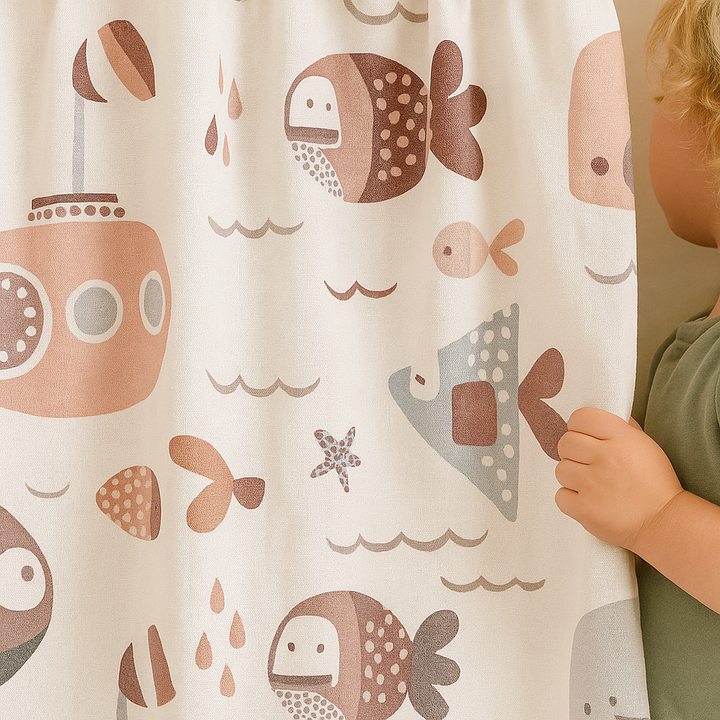 Soft Nautical Print Pure Linen Curtain – Kids Room | Blackout or Cotton Lined | Custom Sizes