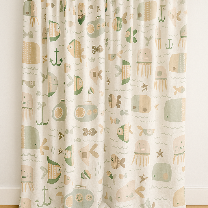 Soft Nautical Print Pure Linen Curtain – Kids Room | Blackout or Cotton Lined | Custom Sizes