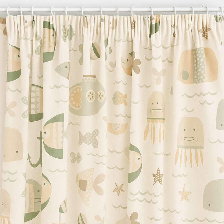 Soft Nautical Print Pure Linen Curtain – Kids Room | Blackout or Cotton Lined | Custom Sizes