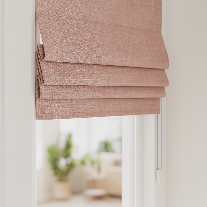 Organic Textured Linen-Cotton Corded Roman Blind – Custom Sizes, Light-Filtering or 100 % Blackout Liner | Inside & Outside Recess Fit | 8 Colours
