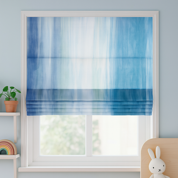 Blue Ombre Linen Roman Blind – Custom Corded Shade for Kids Room or Nursery | Blackout or Light Filtering Liner | Recess & Outside Fit | Pure Linen