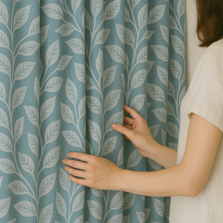 Botanical Leaf Linen Curtains – Natural Soft Drapes in 8 Colours – Light Filtering or Blackout – Custom Sizes – Rod & Track Compatible