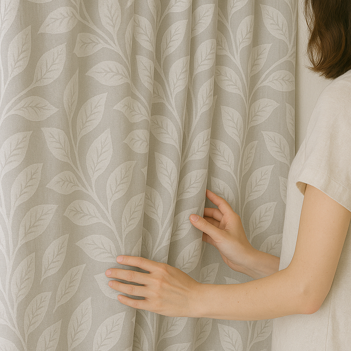 Botanical Leaf Linen Curtains – Natural Soft Drapes in 8 Colours – Light Filtering or Blackout – Custom Sizes – Rod & Track Compatible