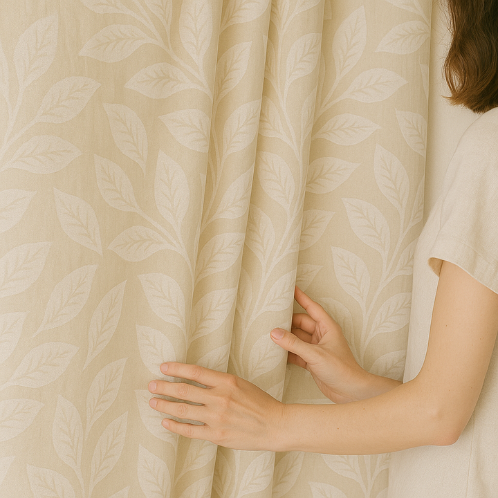 Botanical Leaf Linen Curtains – Natural Soft Drapes in 8 Colours – Light Filtering or Blackout – Custom Sizes – Rod & Track Compatible