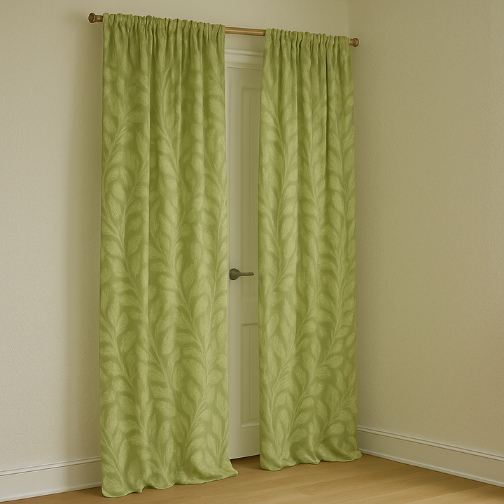 Botanical Leaf Linen Curtains – Natural Soft Drapes in 8 Colours – Light Filtering or Blackout – Custom Sizes – Rod & Track Compatible