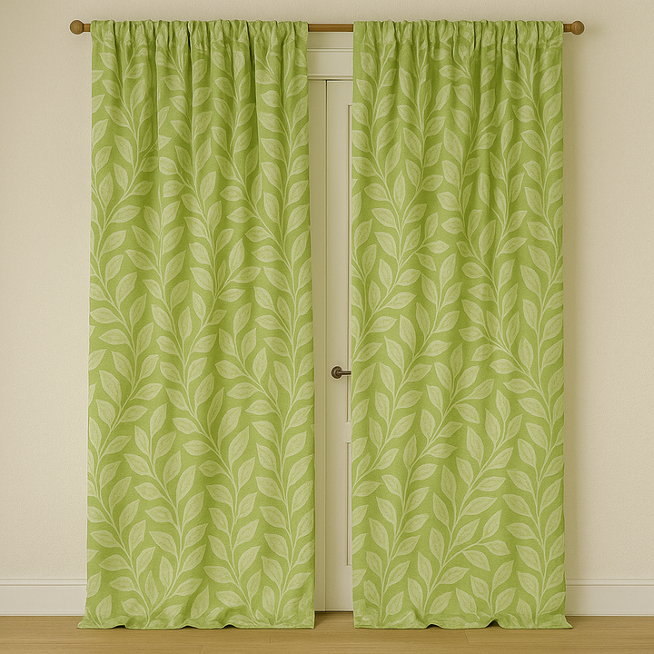 Botanical Leaf Linen Curtains – Natural Soft Drapes in 8 Colours – Light Filtering or Blackout – Custom Sizes – Rod & Track Compatible
