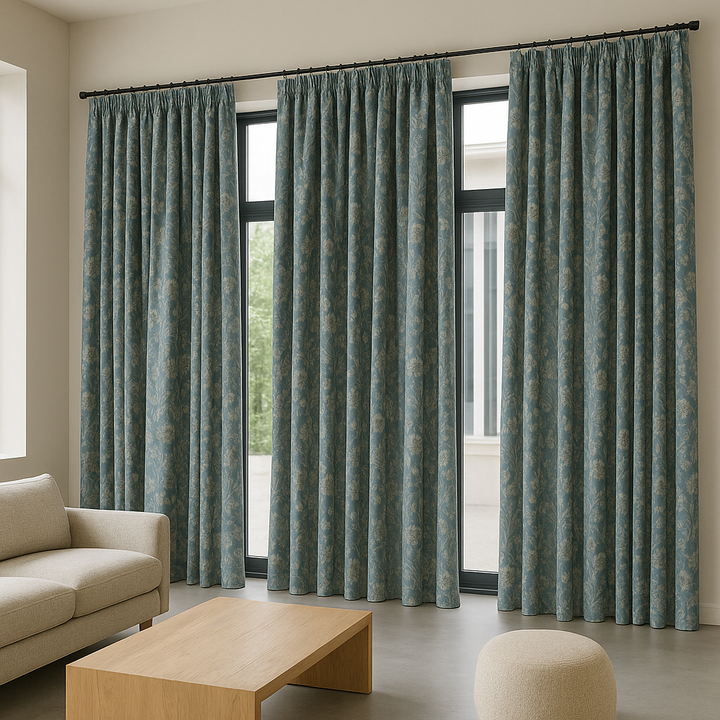 Pure Linen Floral Jacquard Curtains – Blackout & Light-Filtering Options – Custom Sizes – Rod & Track Compatible