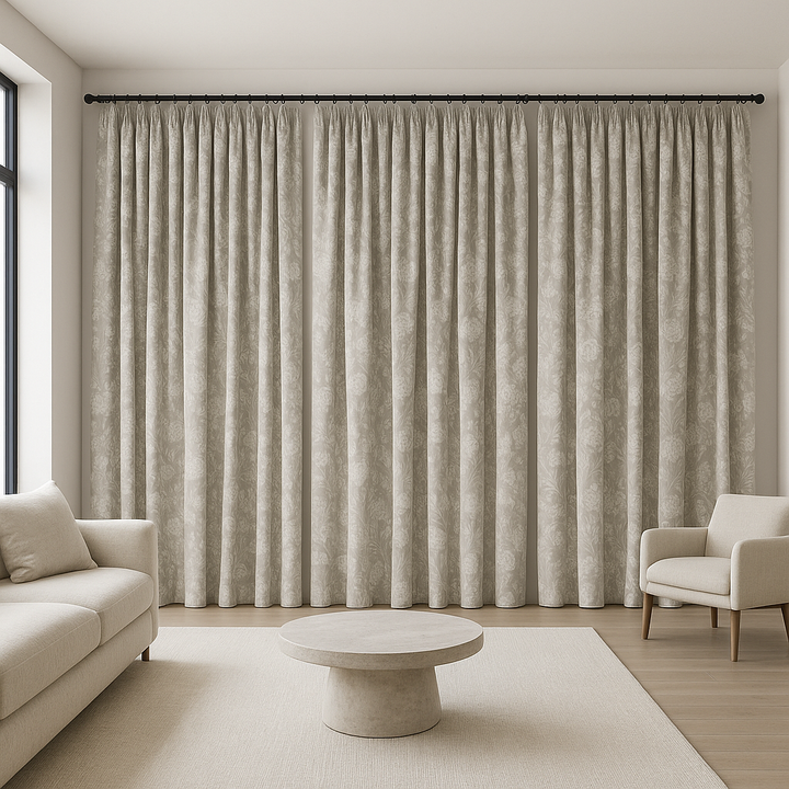 Pure Linen Floral Jacquard Curtains – Blackout & Light-Filtering Options – Custom Sizes – Rod & Track Compatible