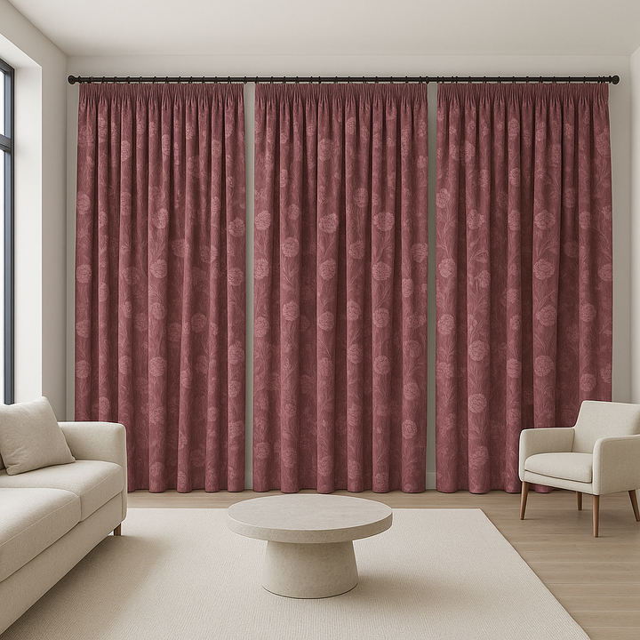 Pure Linen Floral Jacquard Curtains – Blackout & Light-Filtering Options – Custom Sizes – Rod & Track Compatible