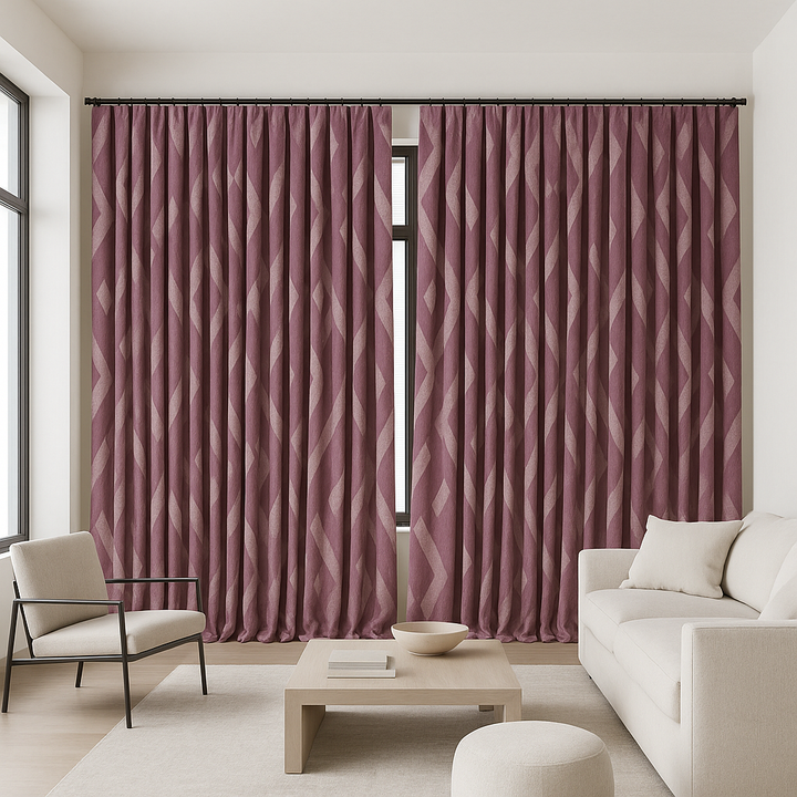 Pure Linen Geometric Curtains – Custom Size, Blackout or Cotton Lined, 8 Colours