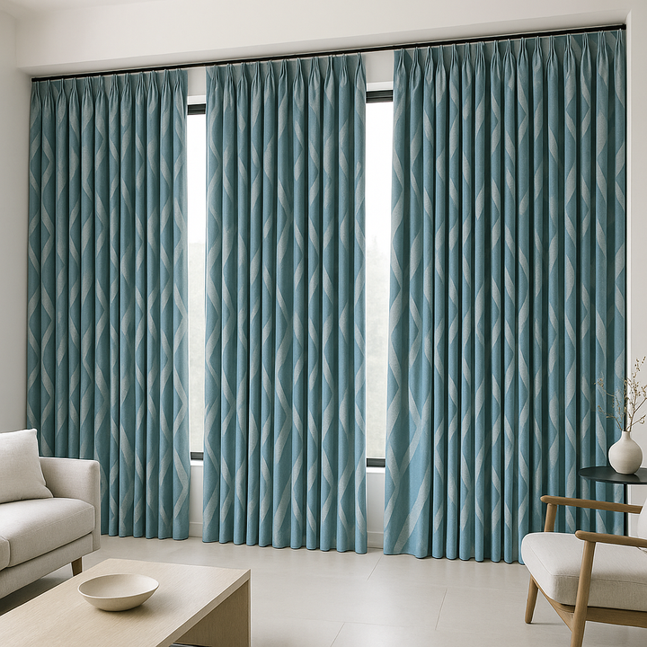 Pure Linen Geometric Curtains – Custom Size, Blackout or Cotton Lined, 8 Colours