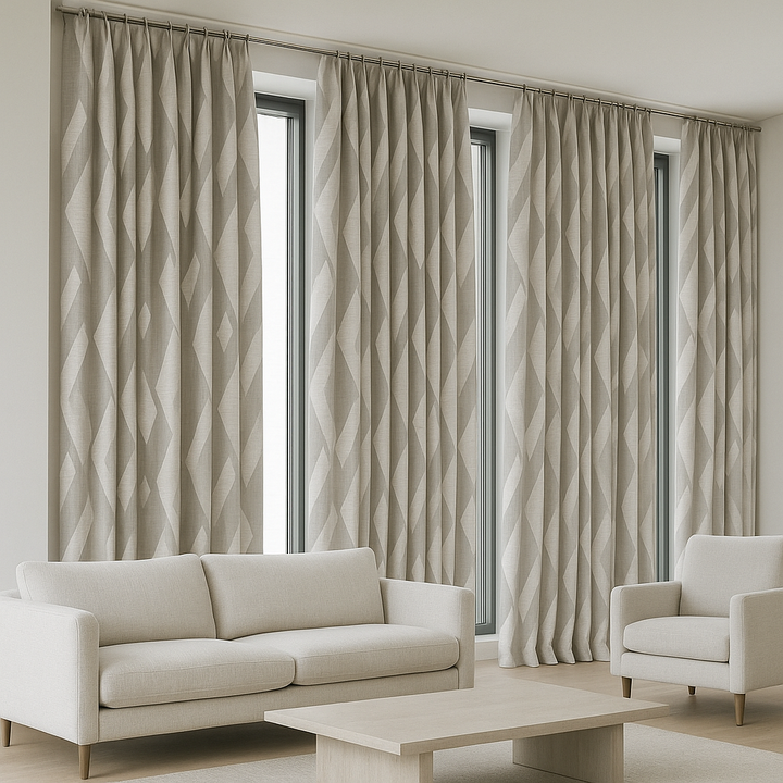 Pure Linen Geometric Curtains – Custom Size, Blackout or Cotton Lined, 8 Colours