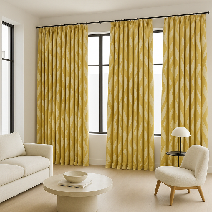 Pure Linen Geometric Curtains – Custom Size, Blackout or Cotton Lined, 8 Colours