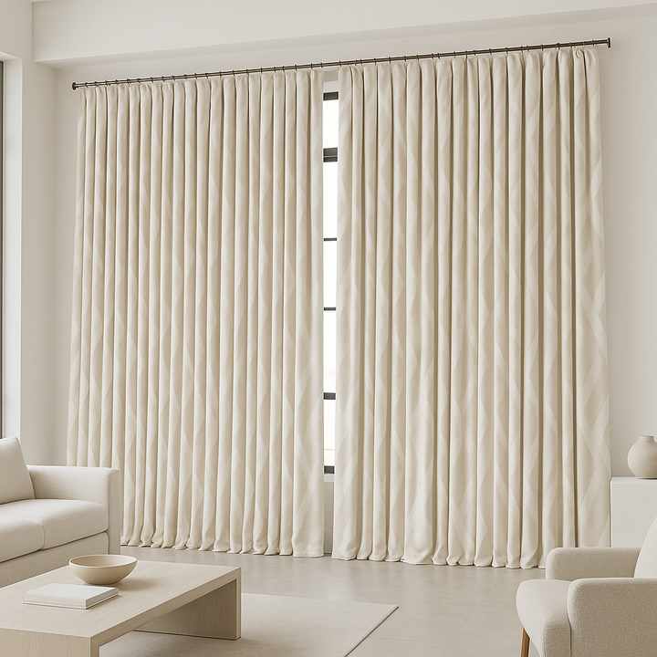 Pure Linen Geometric Curtains – Custom Size, Blackout or Cotton Lined, 8 Colours