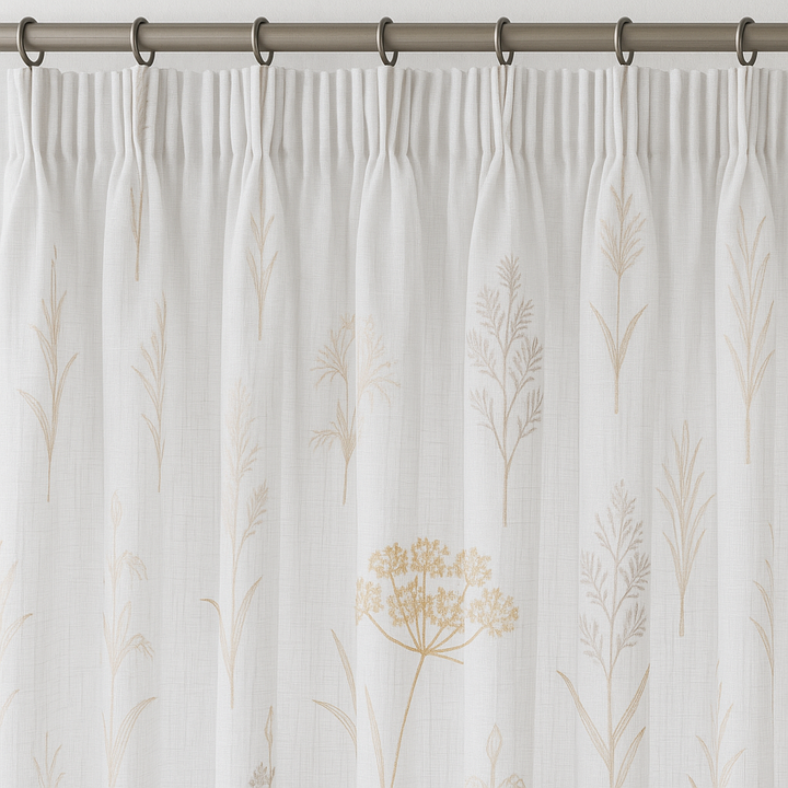Embroidered Pure Linen Sheer Curtains – Botanical Design – Light Filtering – 4 Colour Variants – Custom Sizes