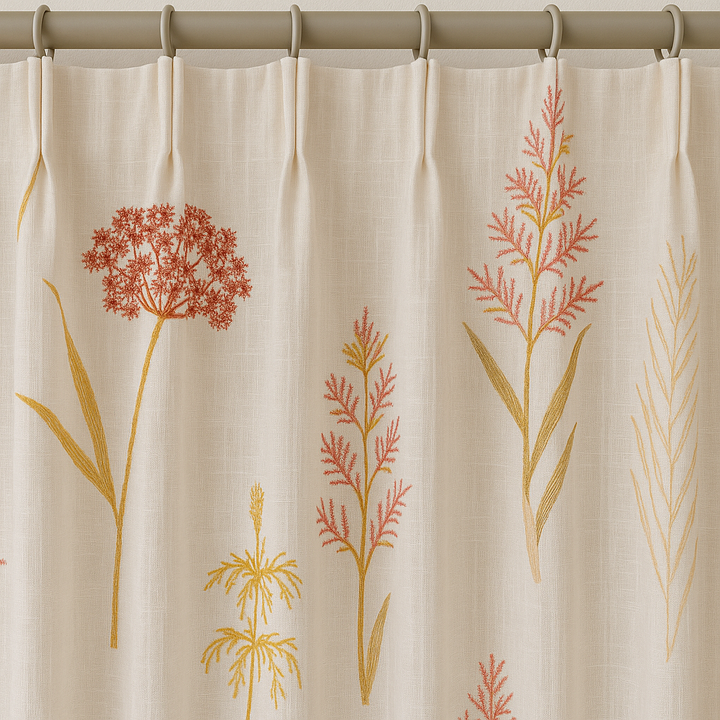 Embroidered Pure Linen Sheer Curtains – Botanical Design – Light Filtering – 4 Colour Variants – Custom Sizes